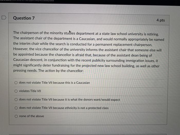 book Question 7 4 pts The chairperson of the