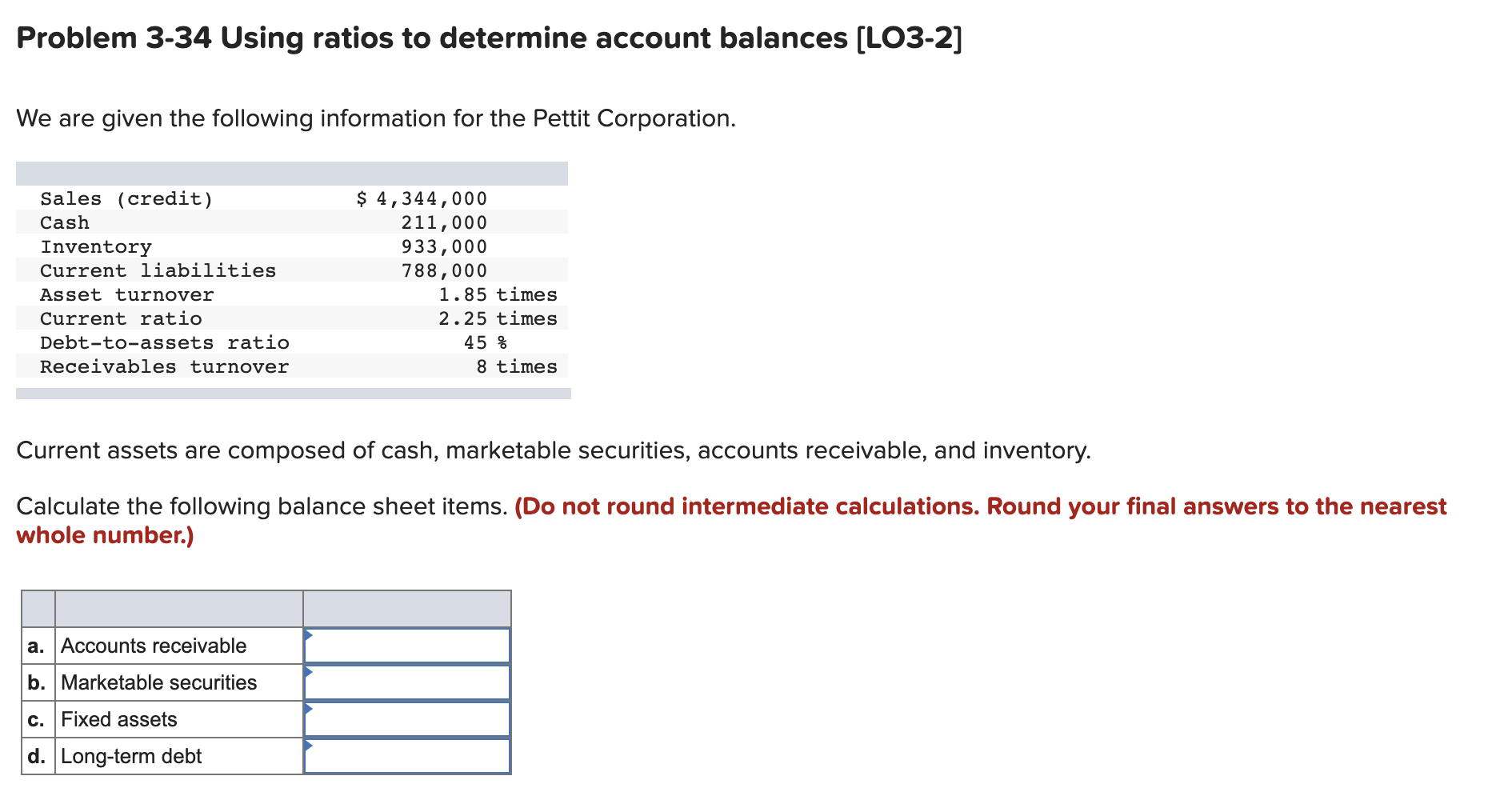 Problem 3-34 Using ratios to determine account