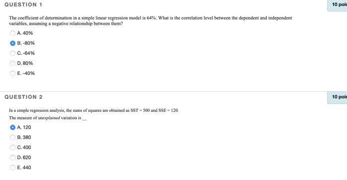 QUESTION 1 10 poir The coefficient of