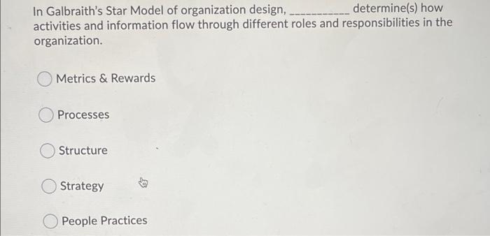 In Galbraith's Star Model of organization design,