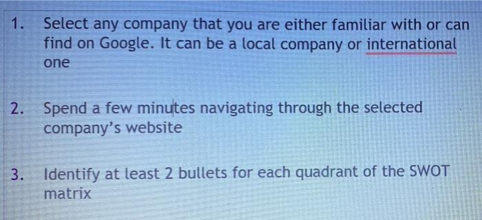 1. Select any company that you are either