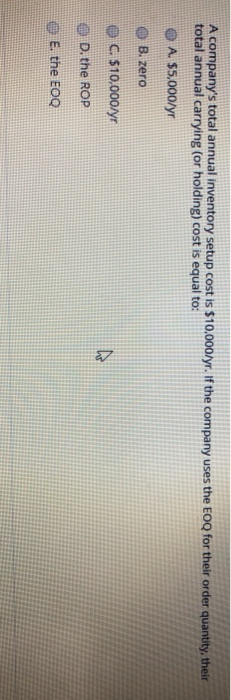 A company's total annual inventory setup cost is