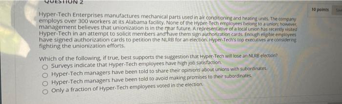 QUESTION 2 10 points Hyper-Tech Enterprises