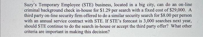 Suzy's Temporary Employee (STE) business, located