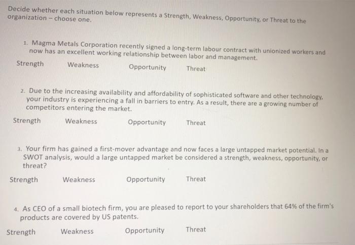 Decide whether each situation below represents a