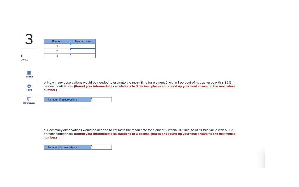 Help please! 3 Element Standard time 1 2 3 1