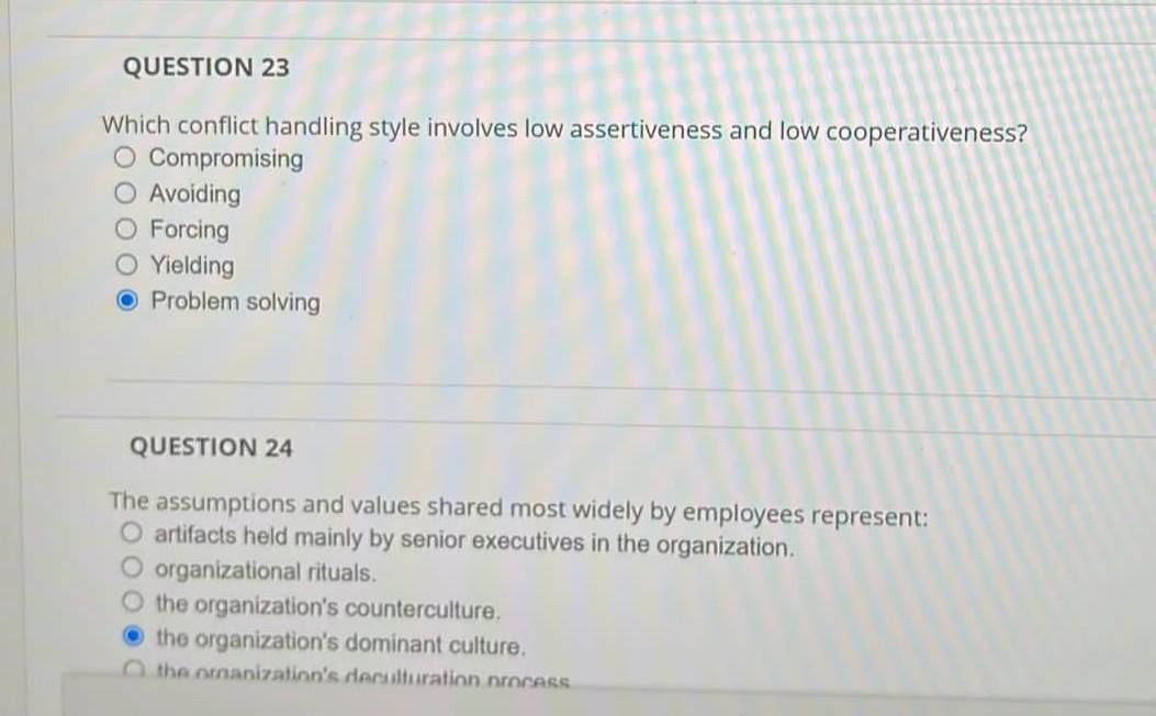 QUESTION 23 Which conflict handling style