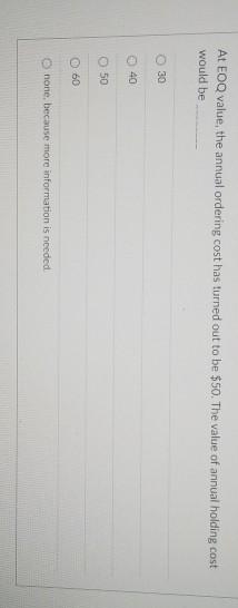 At EOQ value, the annual ordering cost has turned