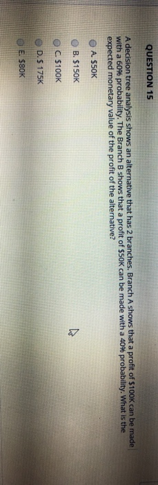 QUESTION 15 A decision tree analysis shows an