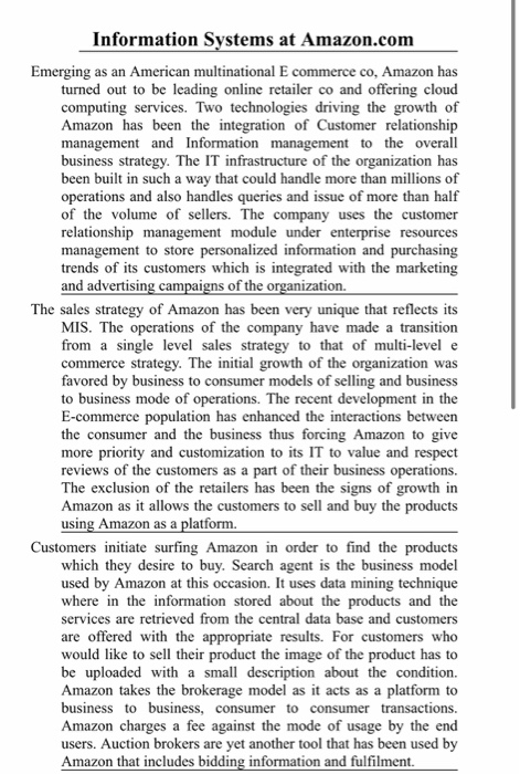 Information Systems at Amazon.com Emerging as an