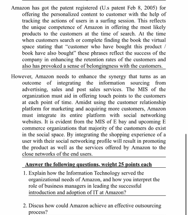 Information Systems at Amazon.com Emerging as an