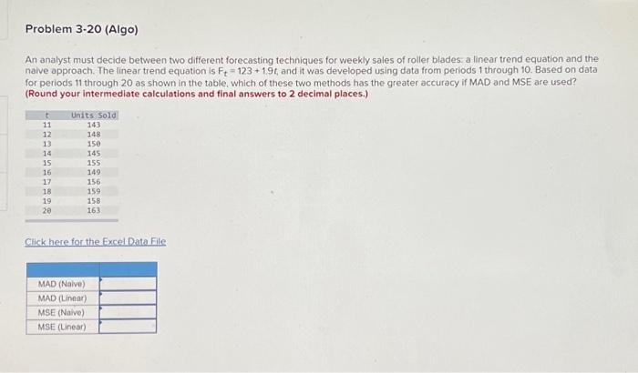 Problem 3-20 (Algo) An analyst must decide