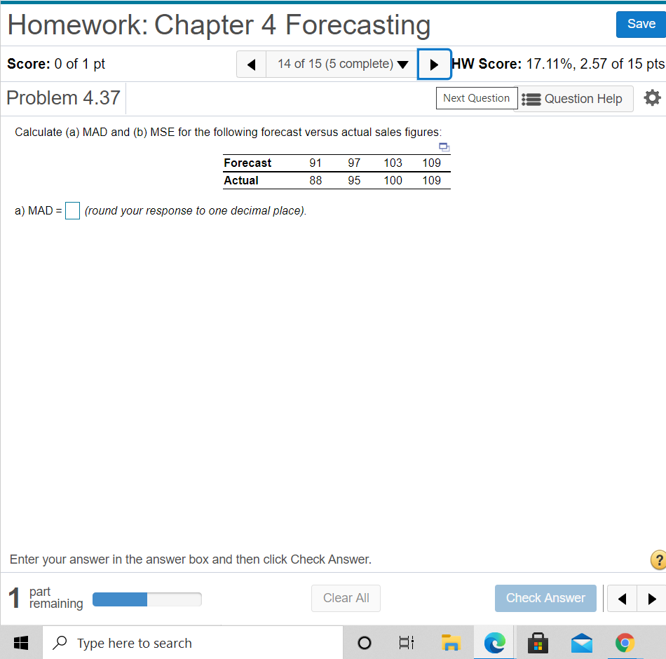 Homework: Chapter 4 Forecasting Save Score: 0 of