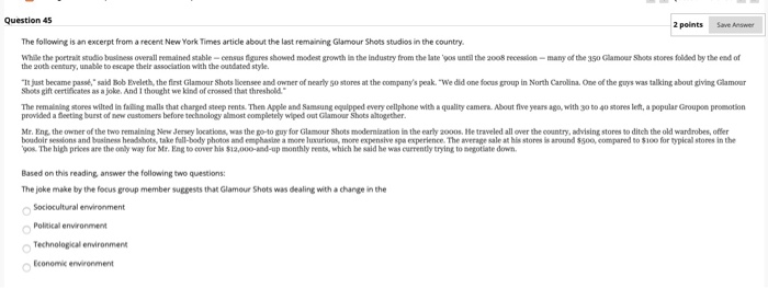 Question 45 2 points The following is an excerpt