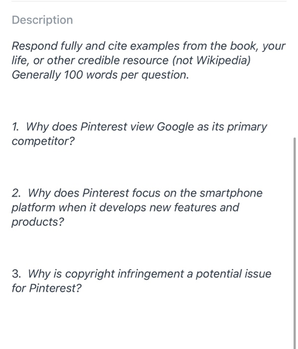 Description Respond fully and cite examples from