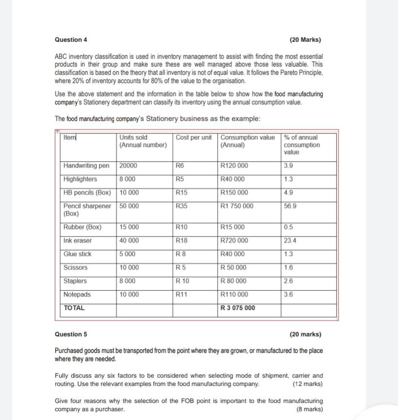 Question 4 and 5 purchasing management Question 4