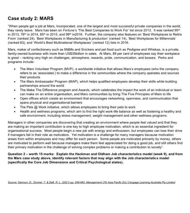 Case study 2: MARS "When people get a job at