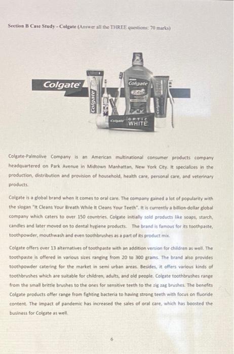 Section B Case Study - Colgate (Answer all the