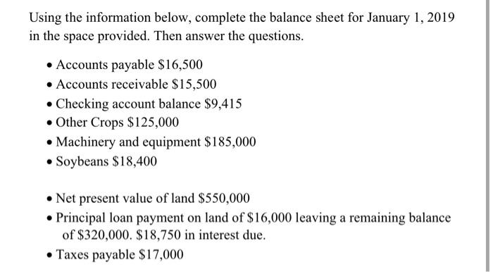 Using the information below, complete the balance