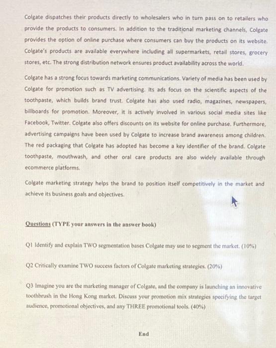 Section B Case Study - Colgate (Answer all the