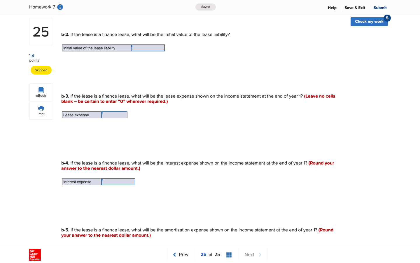 Homework 7 A Saved Help Save & Exit Submit Check