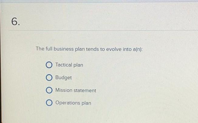 6. The full business plan tends to evolve into