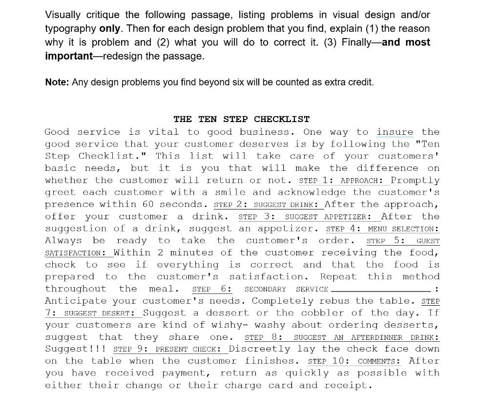 Visually critique the following passage, listing