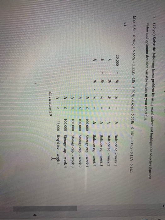 2. (20 pts) Solve the following linear problem by