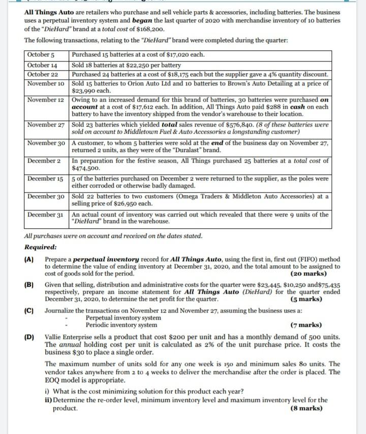 All Things Auto are retailers who purchase and