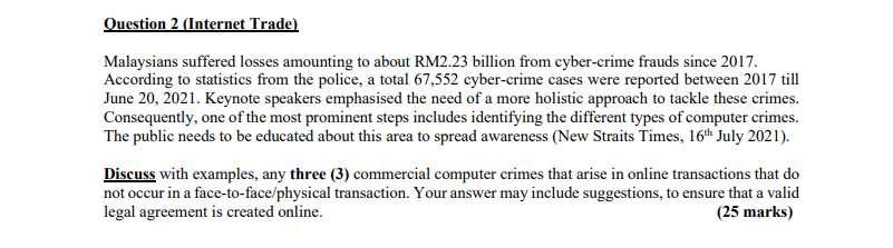 Question 2 (Internet Trade) Malaysians suffered