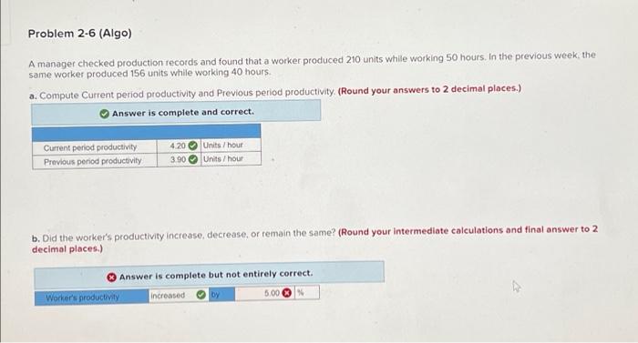 Problem 2-6 (Algo) A manager checked production