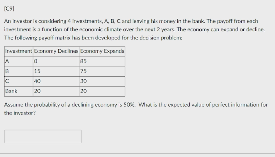 [C9] An investor is considering 4 investments, A,
