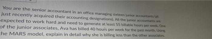 You are the senior accountant in an office