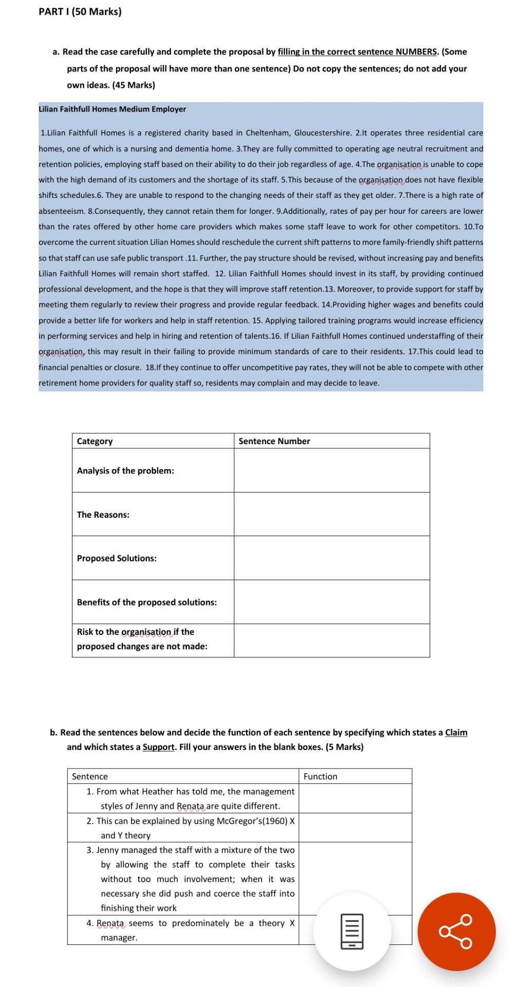 PARTI (50 Marks) a. Read the case carefully and