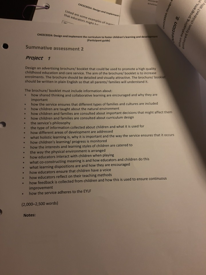 acord CHCECE024: Design and implement enviros