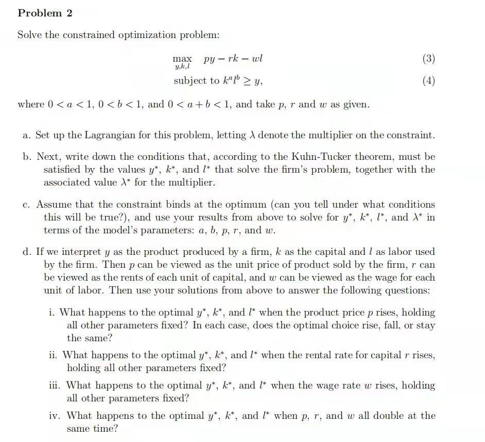 Problem 2 Solve the constrained optimization