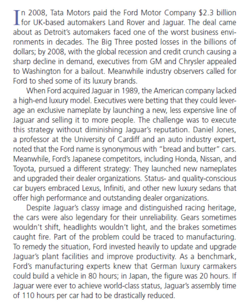 Read through the case study Jaguar's Passage to