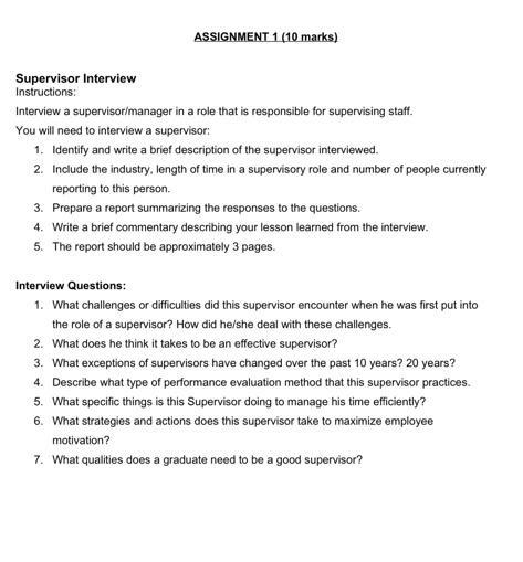 supervition subject ASSIGNMENT 1 (10 marks)