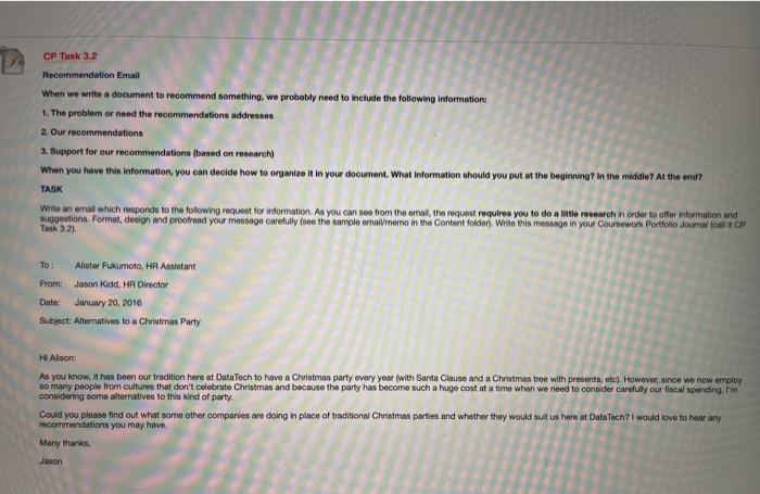CP Task 3.2 Recommendation Email When we write a