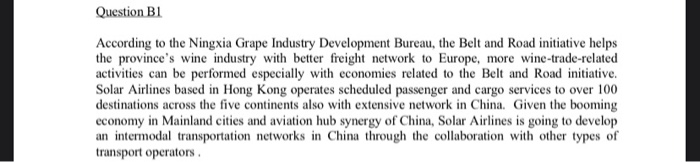 Question B1 According to the Ningxia Grape