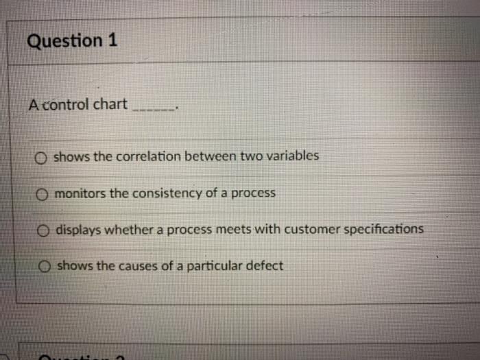 Question 1 A control chart O shows the