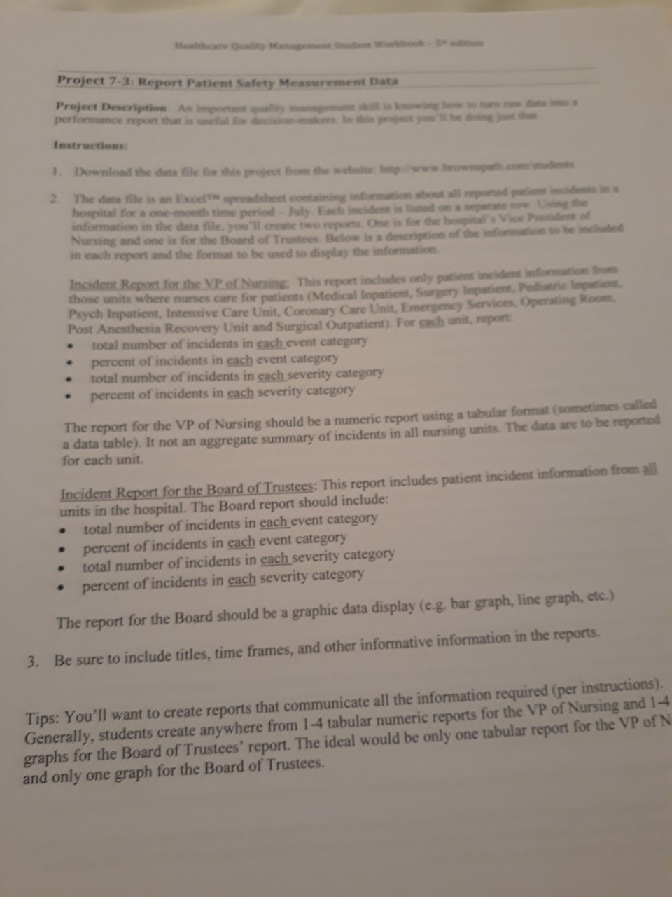 Project 7-3. Report Patient Safety Measurement