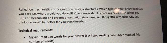 Reflect on mechanistic and organic organization