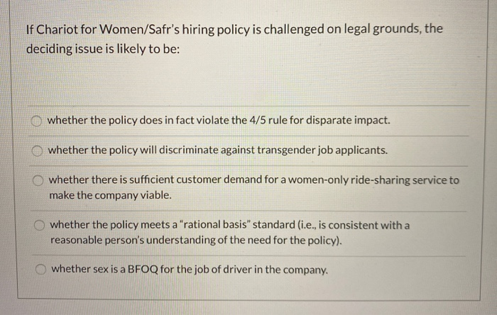 If Chariot for Women/Safr's hiring policy is