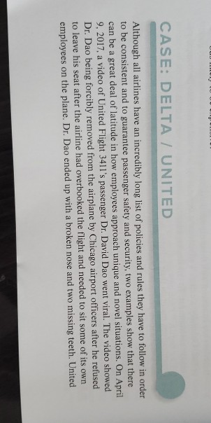 Answer the case question. CASE: DELTA / UNITED