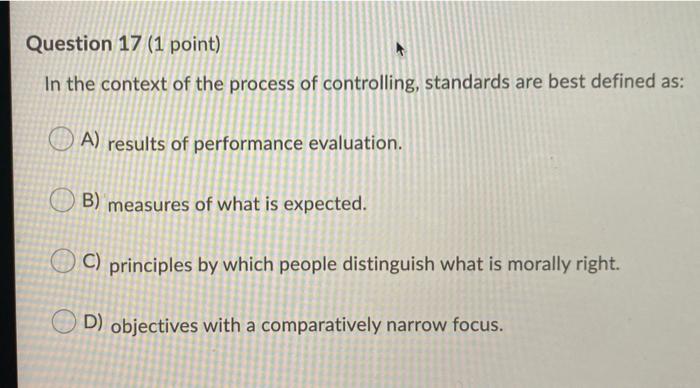 Question 17 (1 point) In the context of the