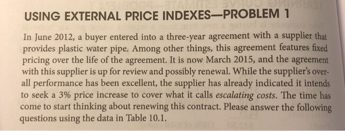 USING EXTERNAL PRICE INDEXES-PROBLEM 1 In June