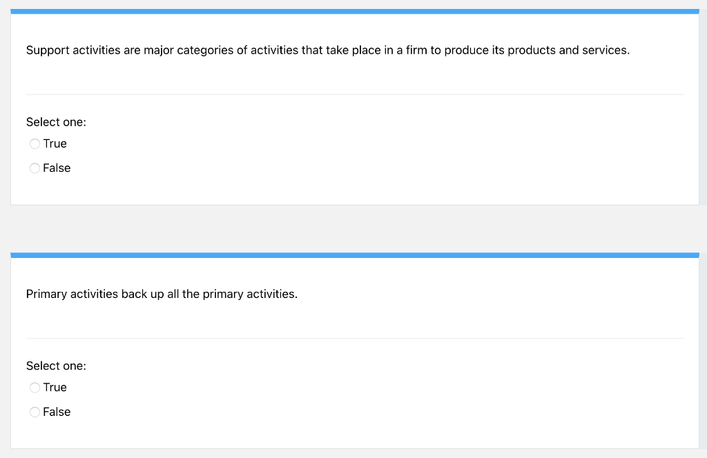 Support activities are major categories of