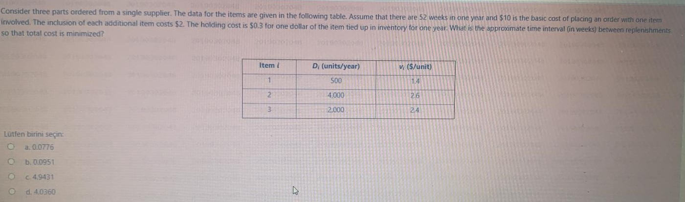 Consider three parts ordered from a single