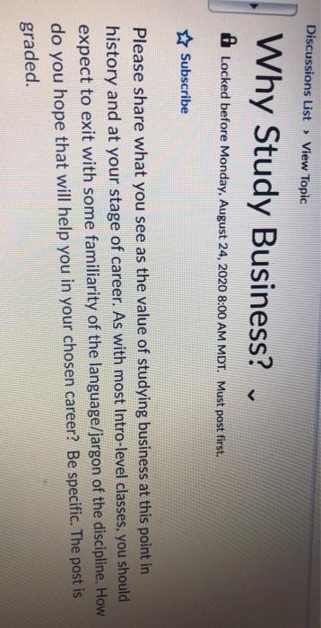 Discussions List View Topic Why Study Business? O